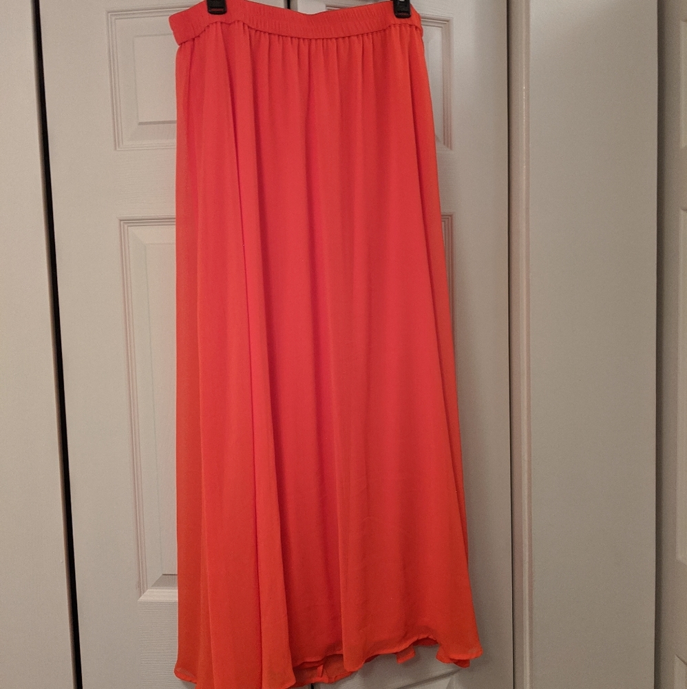 Elastic waist bright orange maxi skirt